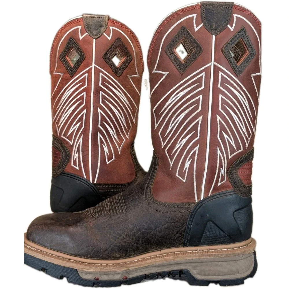 Justin Mens Steel Toe Vibram Waterproof Work Boots Brown WK2115 Size 9.5D